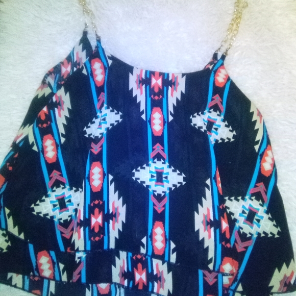 Abstract Southwestern Gold Chain Strap Crop Top Sz Small - Picture 2 of 9